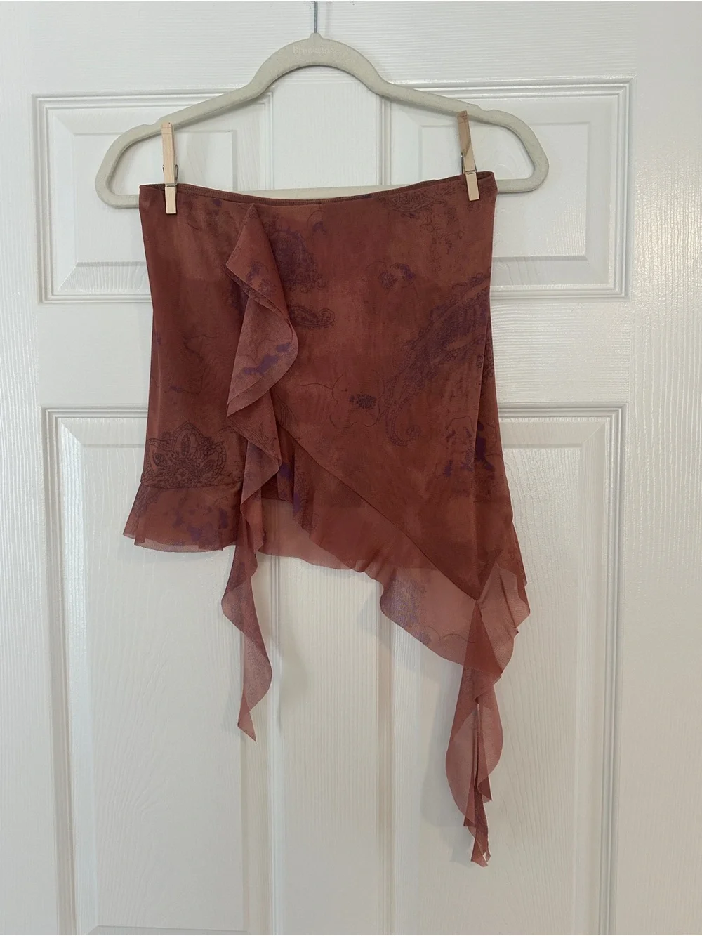 Urban Outfitters Juliana Ruffle Asymmetrical Mesh Ruffle Mini Skirt Paisley - M